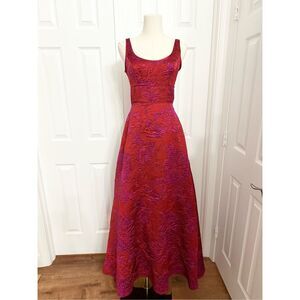 Aidan Mattox Scoop Pink Purple Floral Metallic Jacquard Gown Formal Dress 0